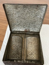 Antique Tin Bread/Nutmeg Grater Box  Embossed Floral Toleware Spice Grater 1900