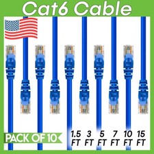 10 x Cat 6 Patch Cord Blue Cat6 Cable Ethernet RJ45 Connectors Internet Wire