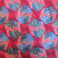 Geoffrey Beene 100% Silk Tie - Red Pink Blue Geometric -Made In USA