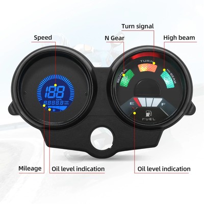  Motorcycle Speedometer Universal LCD Digital Odometer Fuel Level Meter