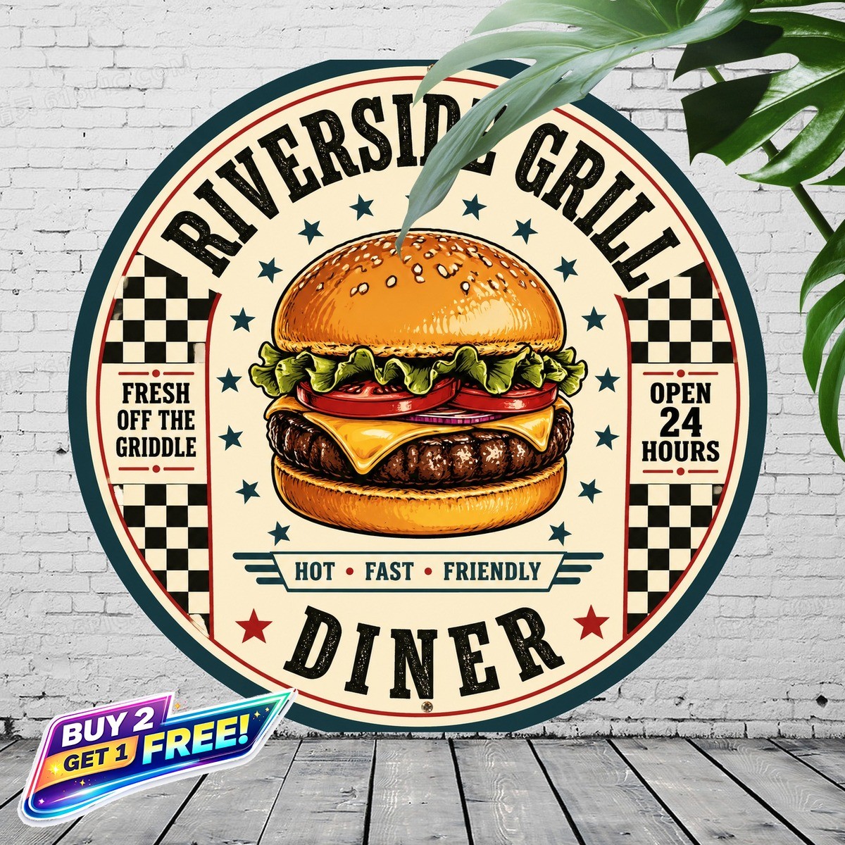 Retro Diner Food Round Tin Sign 8x8 Vintage Kitchen Cafe Wall Decor
