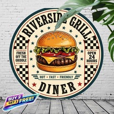 Retro Diner Food Round Tin Sign 8x8 Vintage Kitchen Cafe Wall Decor