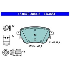 ATE Bremsbelag-Satz Bremskl&ouml;tze hinten A0004207500 A0004205703 | 111362