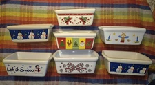Set of 7 Christmas Themed Ceramic Mini Loaf Bread Baking Dish 5"x3"x2" 