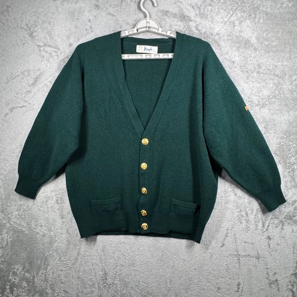 Pringle of Scotland Cardigan Mens Green Wool Anchor Button XL Classic Vintage - Image 2 of 4