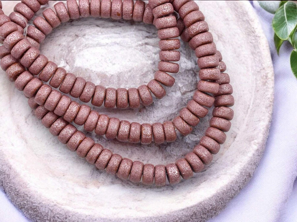 Cuentas de vidrio checo Heishi naranja aleación grabada lavada rosa metálico de 6x3 mm 50 cuentas Foto 2 de 4