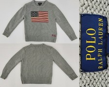 Polo Ralph Lauren American Flag Pullover Sweater Kids 7 Grey Knit Cotton J5930