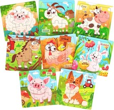Wooden Puzzles for Toddlers, 8 Pack Farm Animal Jigsaw Puzzles for Kids3-5, 9 Pi