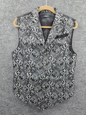 Hisdern Vest Mens Medium Collared Hand Made Victorian Shiny Silver Print NEW