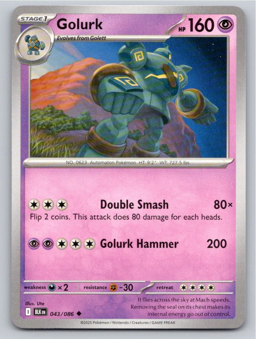 2025 POKEMON GOLURK BLACK BOLT 043/086 UNCOMMON NM A14550 FREE S&H