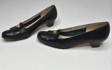 Italy Salvatore Ferragamo Size 6 Black Logo Fringe Penny Loafer Heels P76