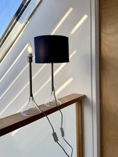 A pair of Unusual Retro Funnel Glass & Steel Table Lamps without Shades