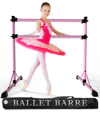 New & Improved 4 Ft Steel Double Ballet Barre with Carry Bag and Beginner Gui...