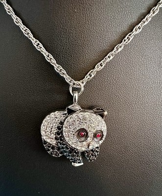 Gruen Panda Watch Necklace   Crystal Rhinestone Pendant