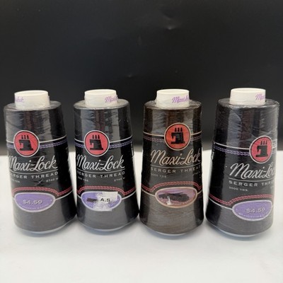 Maxi-Lock Serger Thread Black Polyester 3000 Yds Lot Of 4 Cones Overlock Sewing