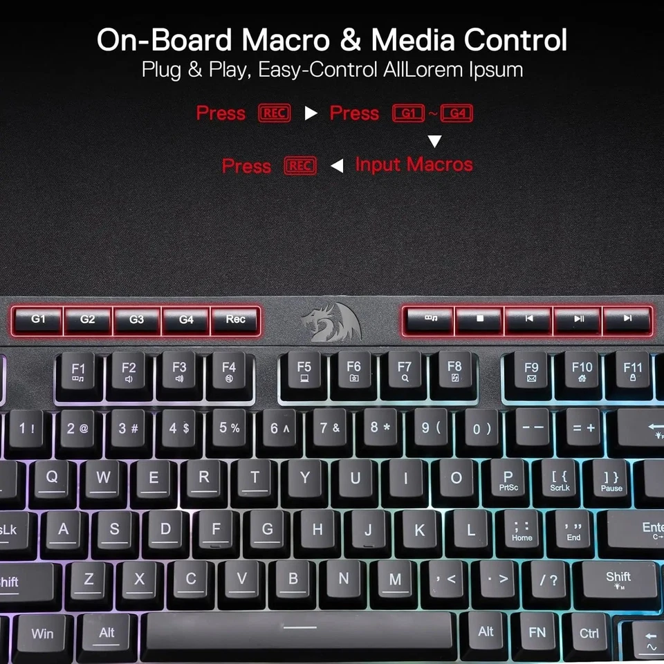Redragon K515 Shiva RGB Membrane Gaming Keyboard 98 Keys with Wrist Rest - Image 4 of 4