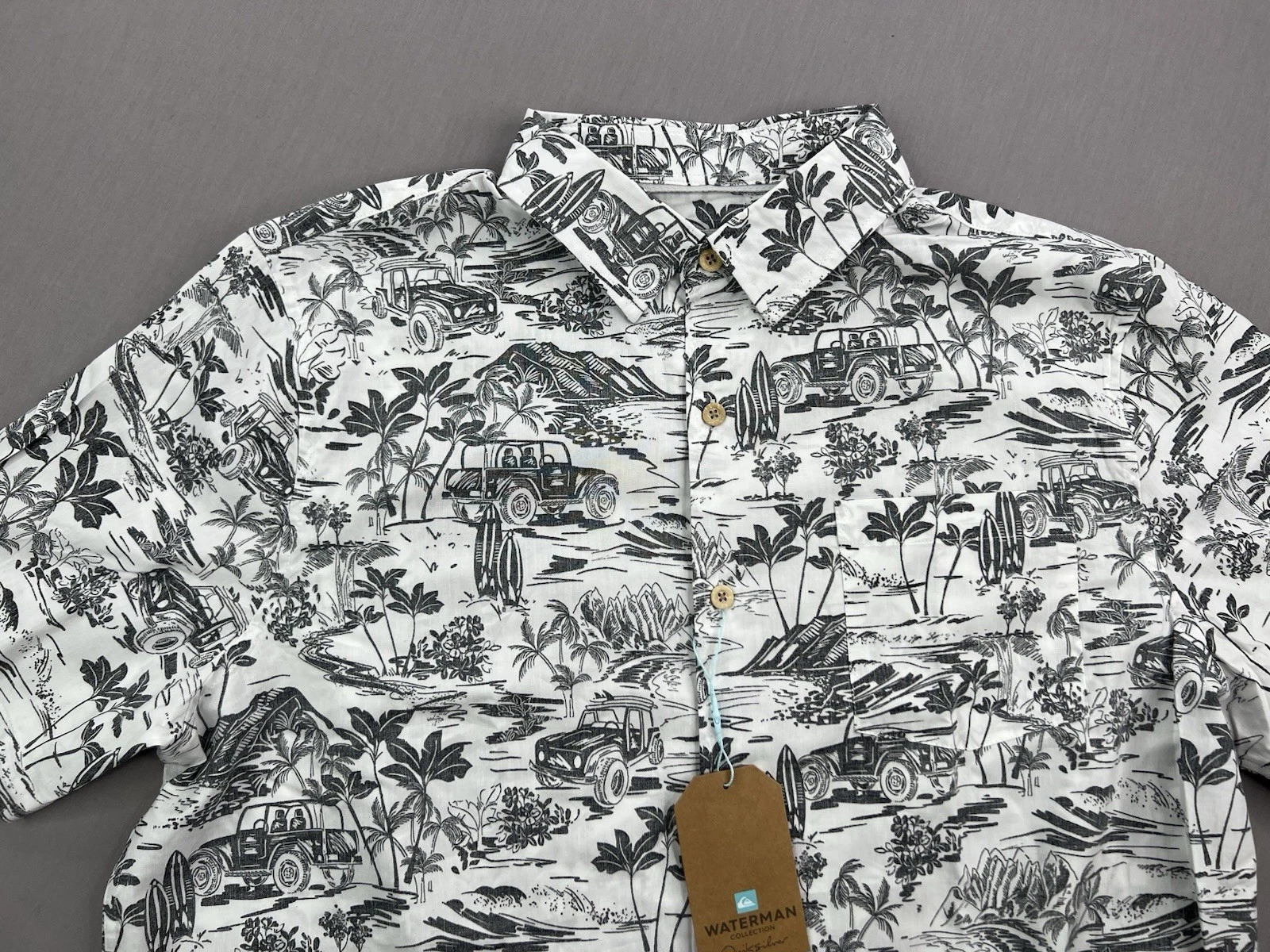 Quicksilver Men's Waterman Off White Artisan Reverse Print Woven SS Button Up