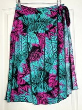 Vintage Catalina Vibrant Leaf Print Cover-Up Skirt Size S Pink  Teal Tie Side