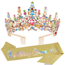 Colourful Crystal Birthday Queen Tiara Crown for Women Girls Birthday Queen Head