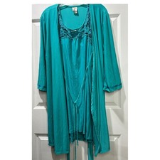Ambrielle Teal Crochet Trim Robe Nightgown Set Women's Large Cottagecore