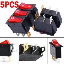 5Pcs Rocker Switch 3 Pins 2 Position ON/Off AC 20A/125V 15A/250V SPST Red LED