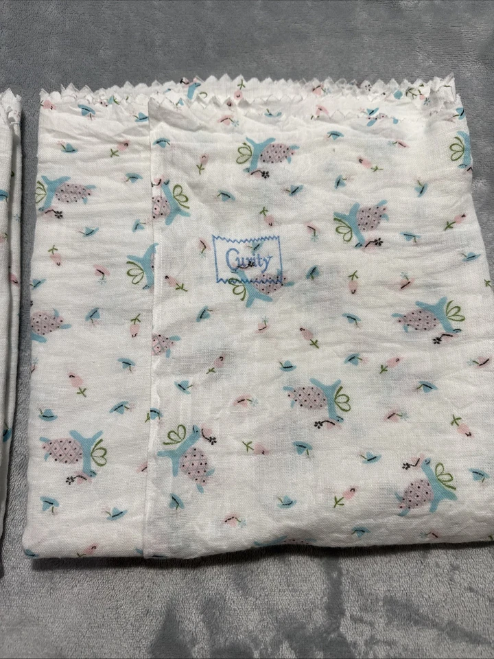 2 Curity Turtles Pattern Cotton Cloth Diapers Vtg - Image 3 of 4