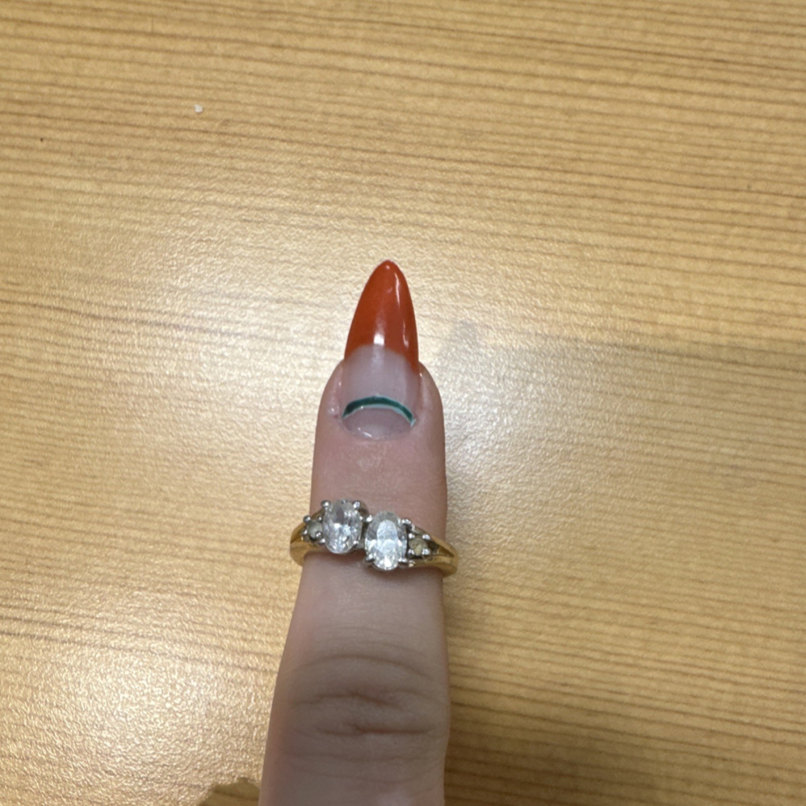 Yellow Gold Ring with Two Round simulated  diamon… - image 1