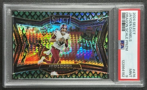 JAYDEN DANIELS PSA 9 2024 SELECT #476 ROOKIE FIELD LEVEL DRAGON SCALE PRIZM 4/70