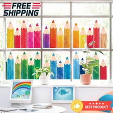 3/27pcs Double Sided Pencil Shaped Sticker Back to School Classroom Window Cling