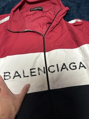 BALENCIAGA Windbreaker Jacket Red White Black Colorblock Logo Zip