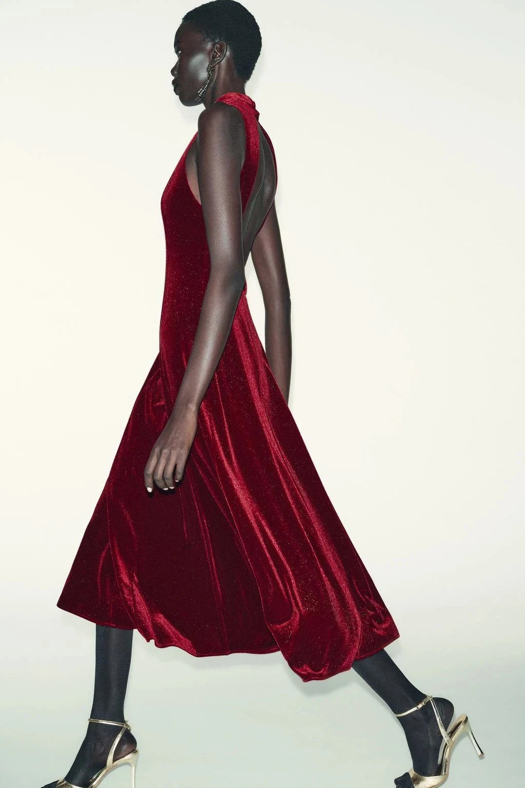 Zara Burgundy Velvet Midi Dress Size M Ref 9934/854/605 RRP £39.99 thumbnail 4