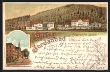 Lithographie Jordanbad b. Biberach, Ortsansicht mit Straßenpartie 1899 