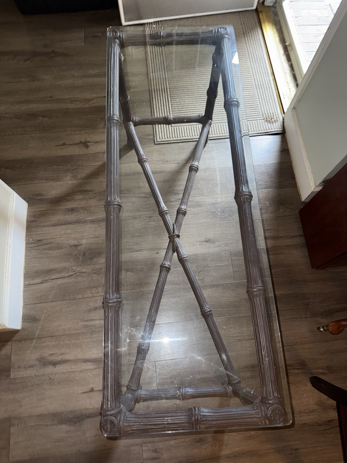 Glass Topped Solid Wood Bamboo Accent Dining Room Table – VGC – GORGEOUS TABLE