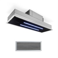 Cooker Extractor Hood 77cm Ceiling Kitchen 410m³/h LED  Steel 75W Remote Silver