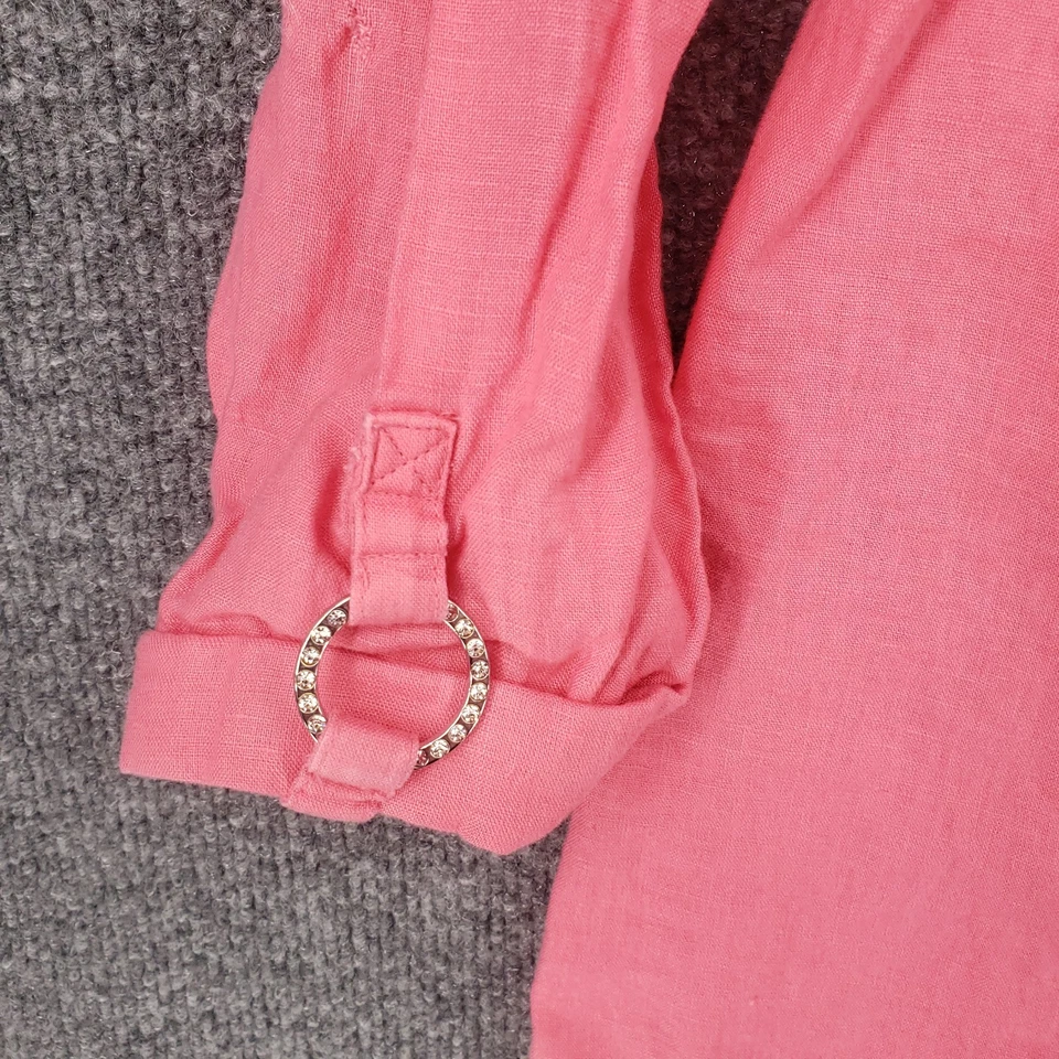 JM Collection Shirt Womens 6 Pink Long Sleeve Button Up Linen Collared Blouse - Image 3 of 4
