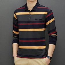 Men's Casual Long Sleeve Polo Shirt Fashion Solid Polo