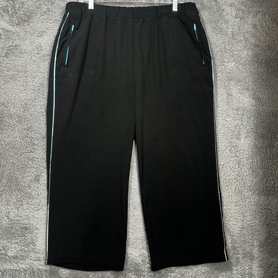 Christopher & Banks Active Pants Womens Large Black Teal Piping Cropped Wide Leg