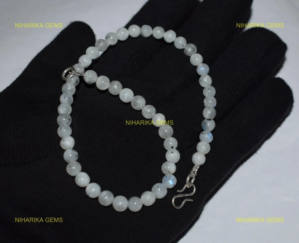 Collar de plata esterlina 925 arco iris piedra lunar corona con cuentas chakra hermana Foto 3 de 4