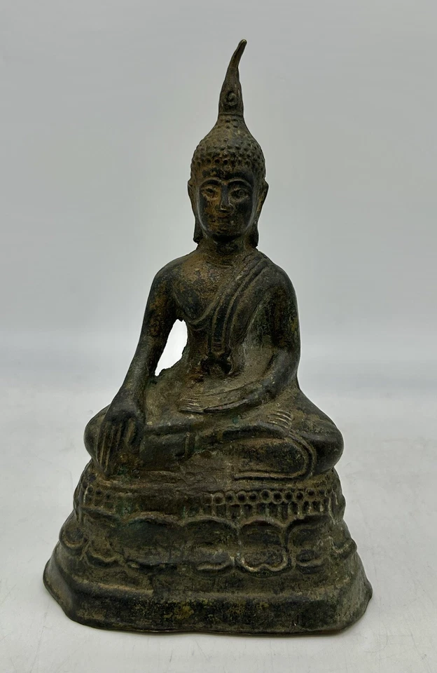 古董泰国青铜佛带莲花底座,失蜡工艺 — 第 3/4 张图片