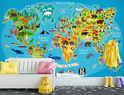 3D Cartoon World Map ZHUA968 Wallpaper Wall Murals Removable Self-adhesive Ann