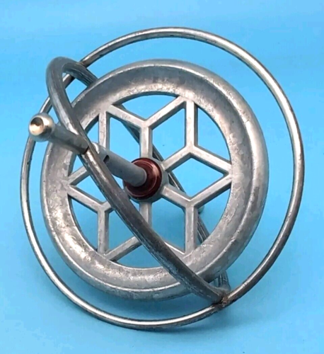 VINTAGE 50’s MCM GYROSCOPE Metal Kreisel Red Center Classic Antique Toy #3