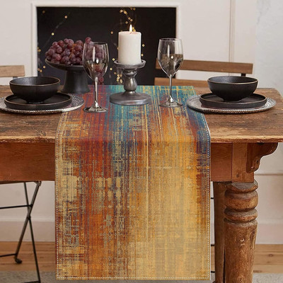 Emvency Blue and Orange Table Runner, Vintage Abstract Messy Rust Painting 