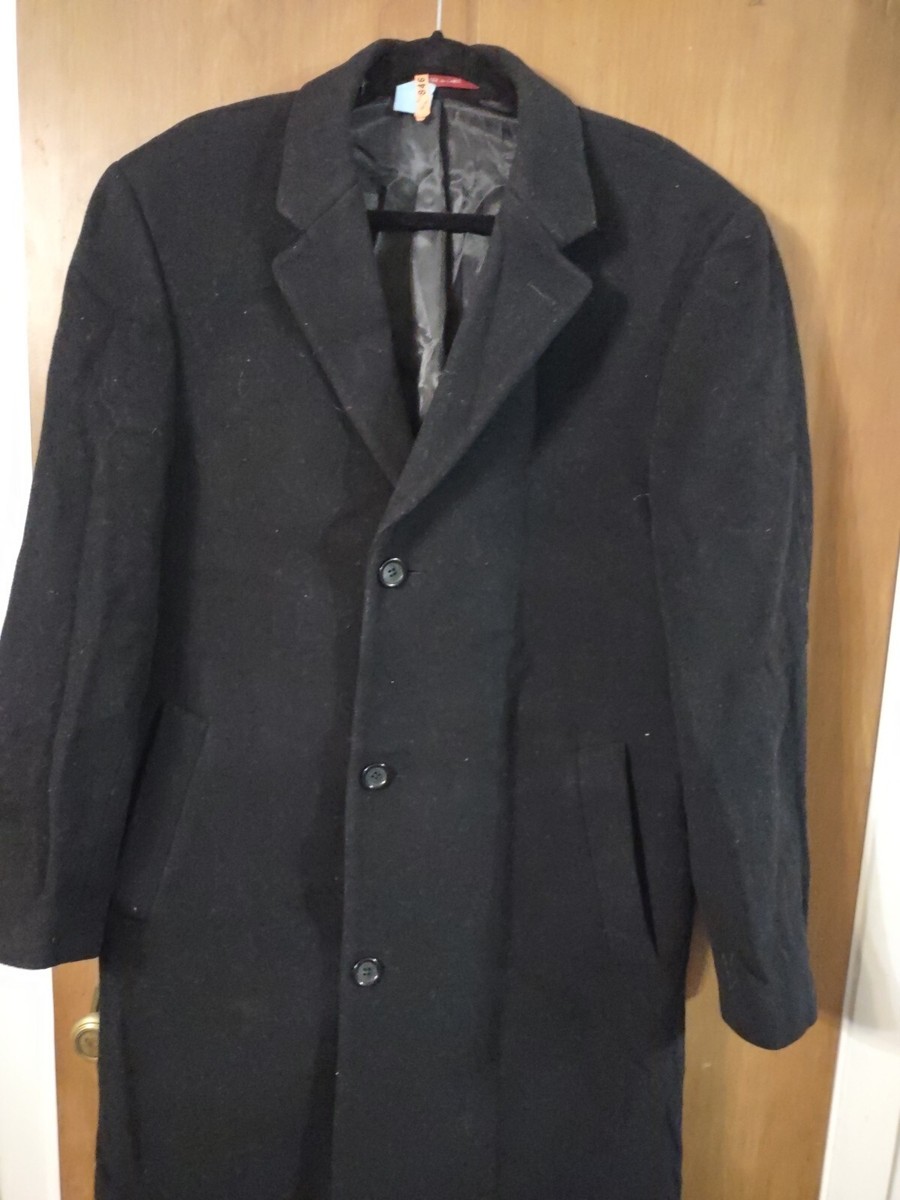 Izod Coat Wool Blend Overcoat 42R Trench Black Men's Vintage | eBay