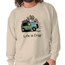 Life is Crap Bike Overpass Funny Unlucky Gift Womens or Mens Crewneck Sweatshirt