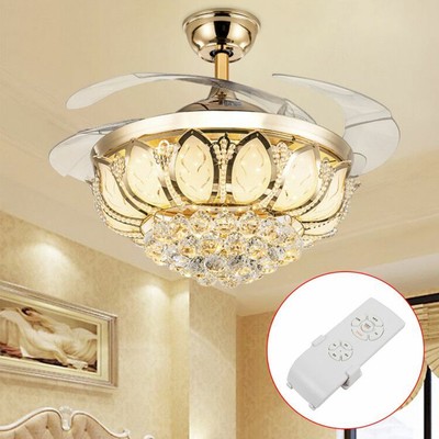 42 Modern Crystal Invisible Ceiling Fan Led Light Chandelier Lamp