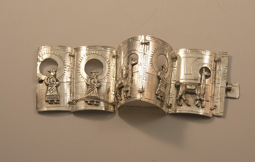 Vintage Ethnic Peru 925 Sterling Silver Llama Animal Bracelet 47.1 Gram - Picture 2 of 5