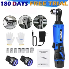 Electric Cordless Right Ratchet 3/8 90° Angle Wrench w/ 7 Socket Tool Car Repair