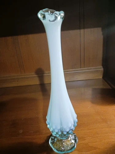 Vintage Fenton Blue And Opalescent Lily Swung Vase