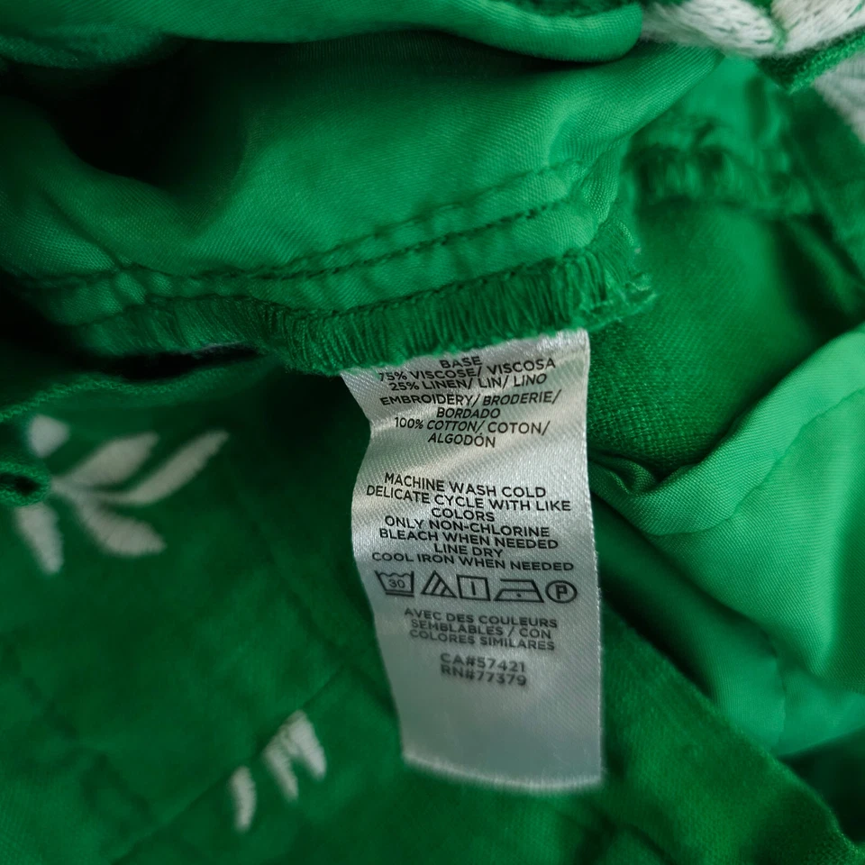 Pantalones Cortos Ann Taylor Mujer 2P Verde Blanco Bordado Hoja Bolsa de Papel Mezcla de Lino Foto 4 de 4