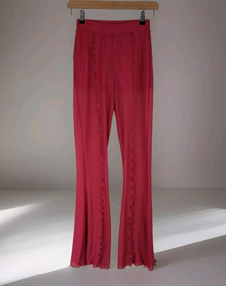 Zara Pink Flared Sheer Long Trousers Size Small Festival